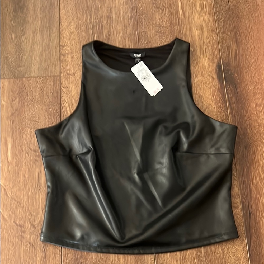 Black Faux Leather Women's Top